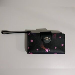 Coach Black Wristlet with Pink Star Pattern